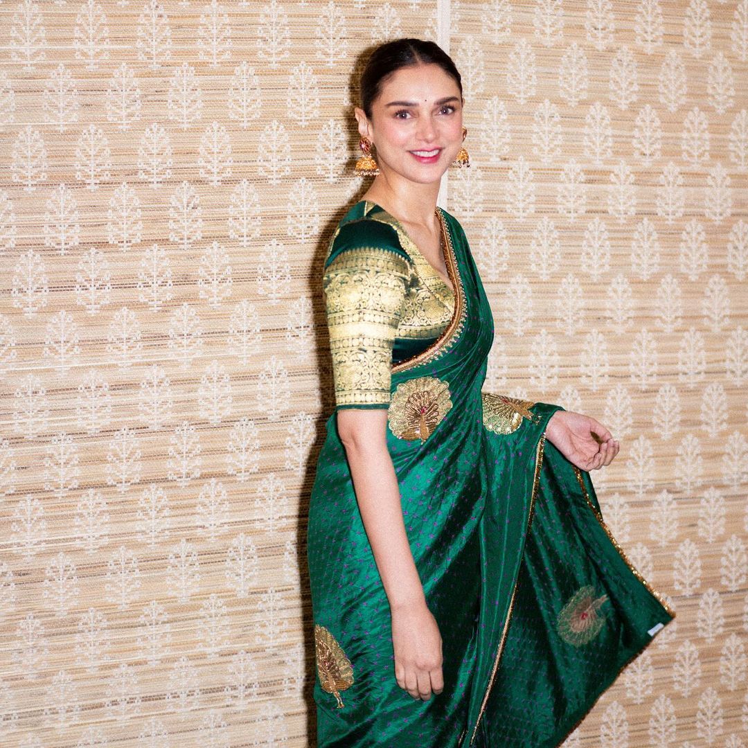 Bollywood Actress Aditi Rao Hydari Stills in Green Saree